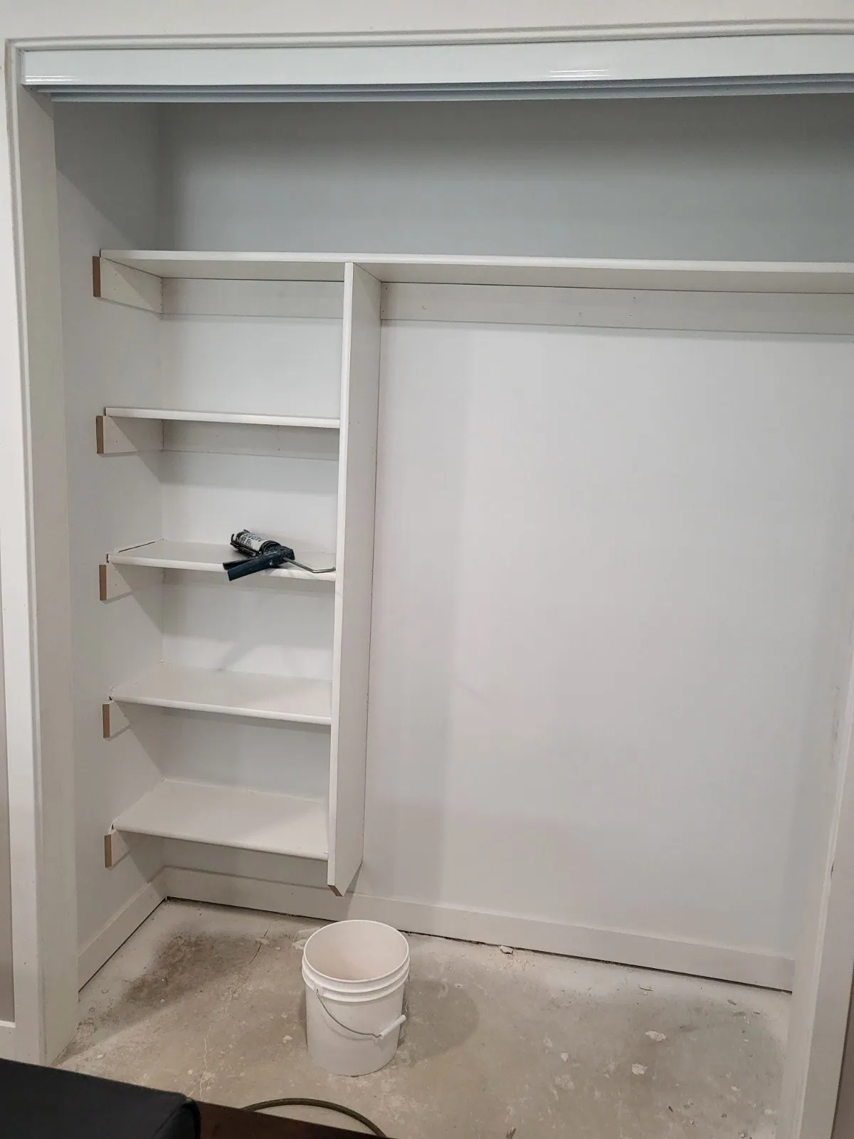 Built-in closet shelving and hanging rail
