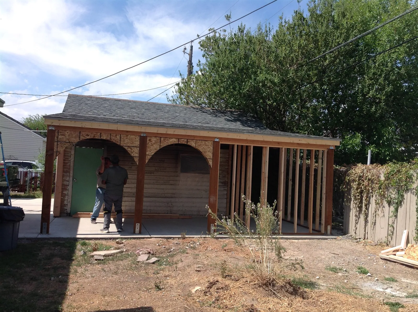 Covered pavilion framing with arched detail