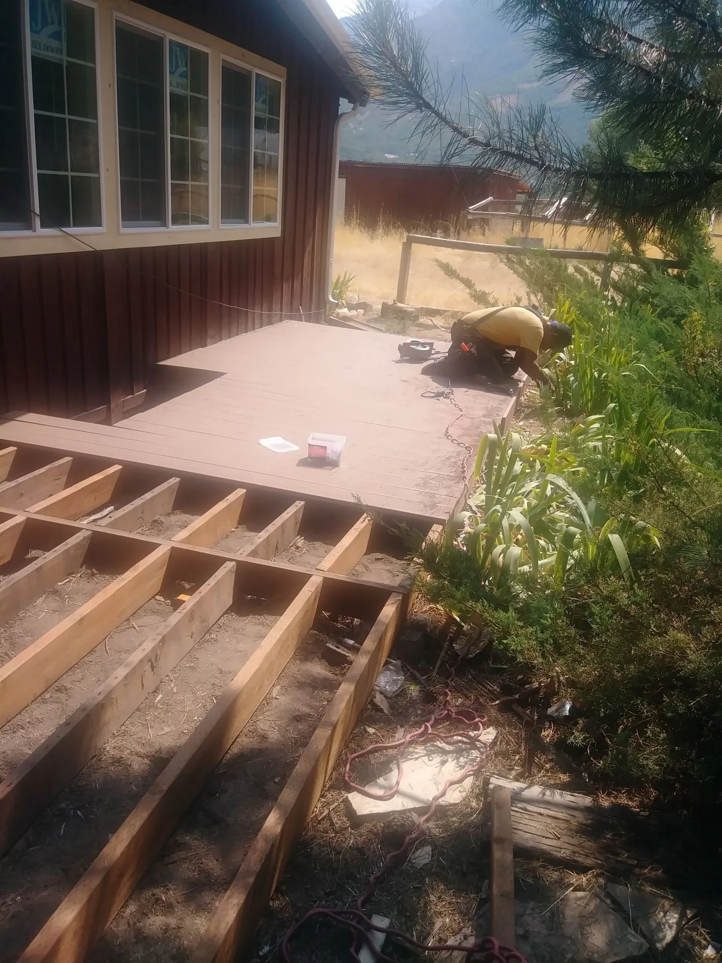 Deck and patio framing in progress